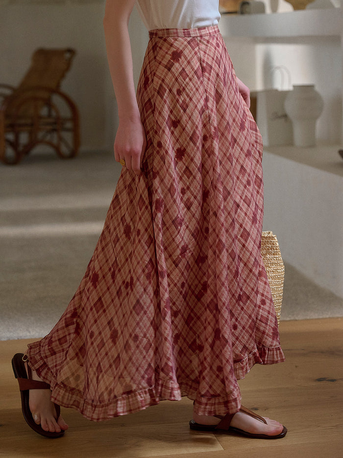 Elena Wave Edge Plaid Skirt