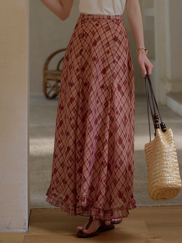 Elena Wave Edge Plaid Skirt