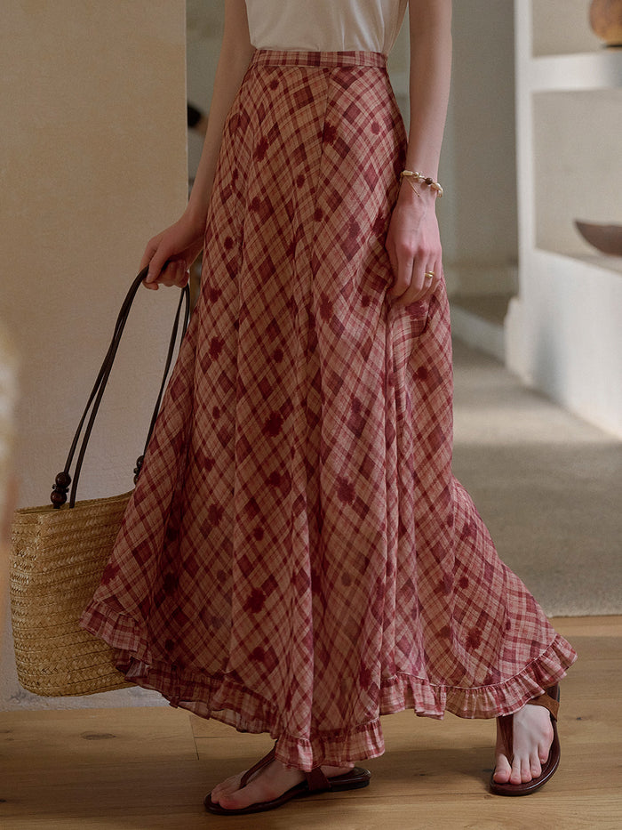 Elena Wave Edge Plaid Skirt