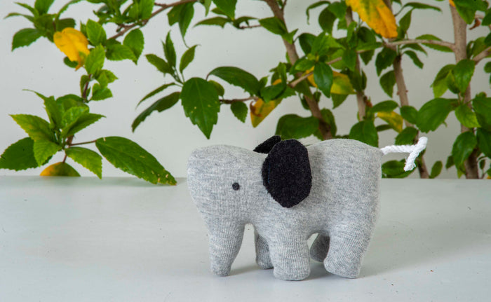 Elephant Machine Knitted Grey & Black Stuffed Baby/Plush/Soft Toy | 100% Premium Cotton