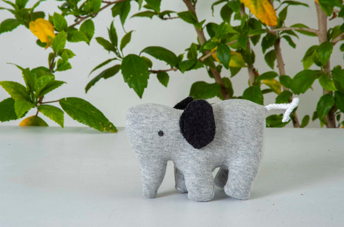 Elephant Machine Knitted Grey & Black Stuffed Baby/Plush/Soft Toy | 100% Premium Cotton