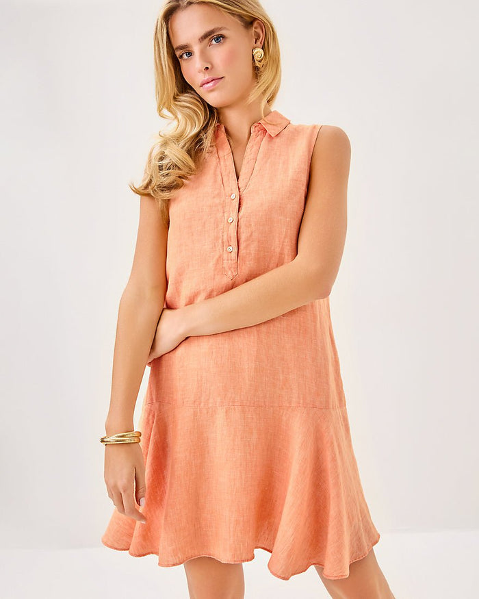 Ellowyn Linen Dress - Papaya X Resort White