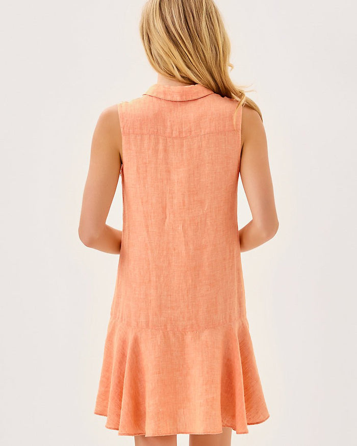 Ellowyn Linen Dress - Papaya X Resort White