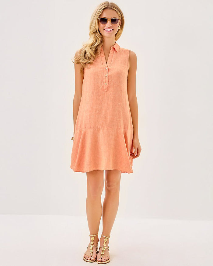 Ellowyn Linen Dress - Papaya X Resort White