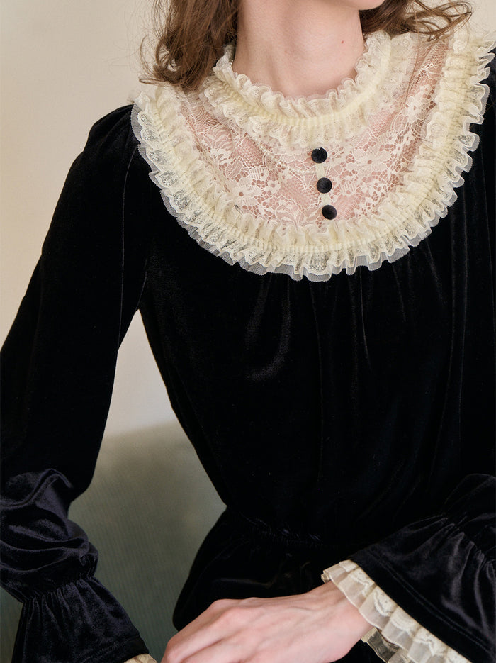 Elodie Lace Collar Velvet Blouse