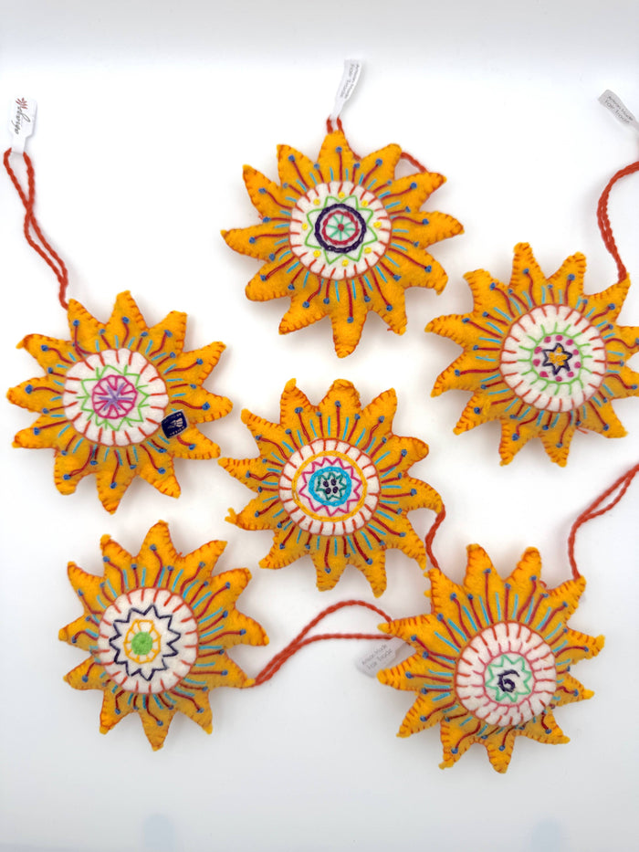 Embroidered Sun Ornaments