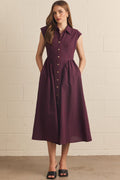 ENTRO Gingham Sleeveless Midi Dress In Burgundy