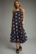 ENTRO Polka Dot Midi Dress In Dark Brown