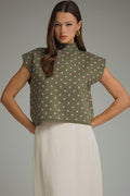 ENTRO Polka Dot Mock Neck Top In Olive