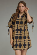 ENTRO Printed Short Sleeve Mini Dress In Black