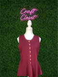 ENTRO Solid Button Front Peplum Top In Wine