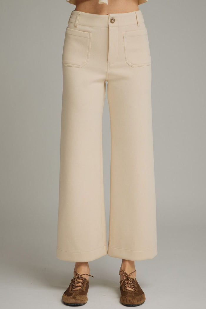 ENTRO Solid Knit Pants With Patch Pockets In Ecru