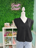 ENTRO Solid Luxe Knit Cap Sleeve Top With Center Seam Detail In Black
