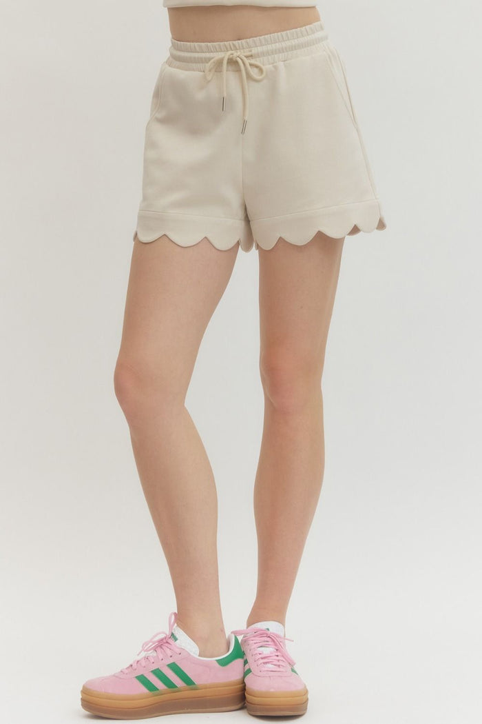 Entro Solid Scalloped Hem Knit Shorts In Light Taupe *FINAL SALE*