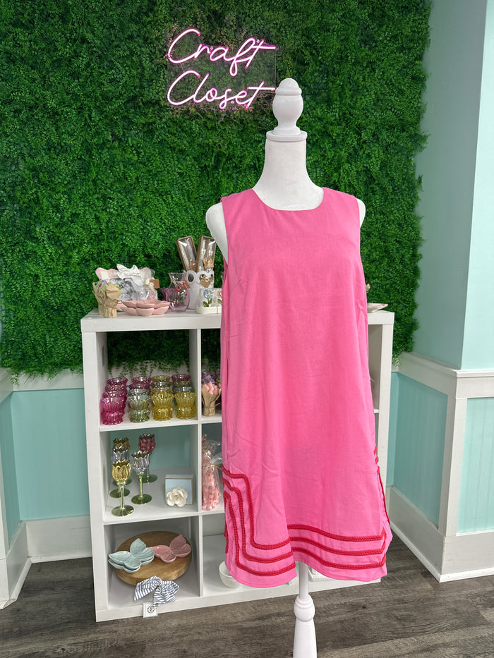 ENTRO Solid Sleeveless Mini Dress With Rope Trim In Pink*FINAL SALE*