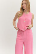 ENTRO Solid Sleeveless Woven Top With Button Closure In Pink *FINAL SALE*