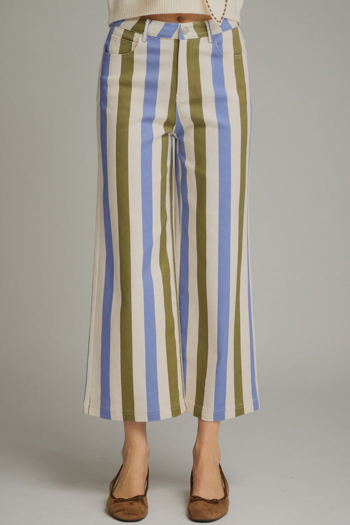 ENTRO Striped Pants In Olive Combo
