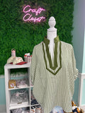 ENTRO Striped Short Sleeve Dolman Top In Olive
