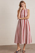 ENTRO Striped Sleeveless Midi Dress In Rust Combo *FINAL SALE*