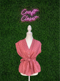 ENTRO Striped V Neck Tie Waist Top In Mauve Rust