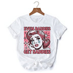Even Baddies Get Saddies T-Shirt, Retro Crying Girl Pop Art White Tee for Stylish and Emotional Women T-Shirts OrnamentallyYou