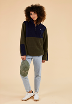 Exeter Women's Fleece Quarter Zip - Navy & Green - Whale Of A Time Clothing