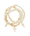 3 Row Pearl & Cross Charm Bracelet