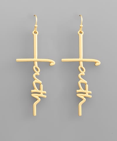 Faith Script Cross Dangle Earrings