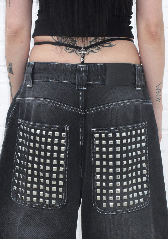FAITHFUL STUDDED OVERSIZED JEANS WASHED BLACK