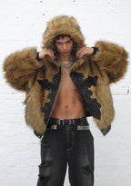 FERAL FAUX FUR REVERSIBLE BOMBER JACKET CAMO AND NATURAL