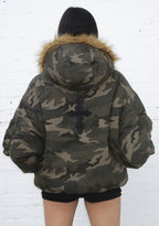 FERAL FAUX FUR REVERSIBLE BOMBER JACKET CAMO AND NATURAL