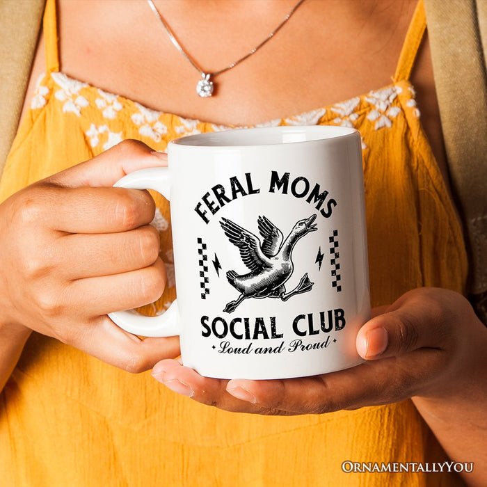 Feral Moms Social Club Personalized Mug , Funny Goose Gift for Mothers with Custom Name Personalized Ceramic Mug OrnamentallyYou 12oz Mug Non-Custom