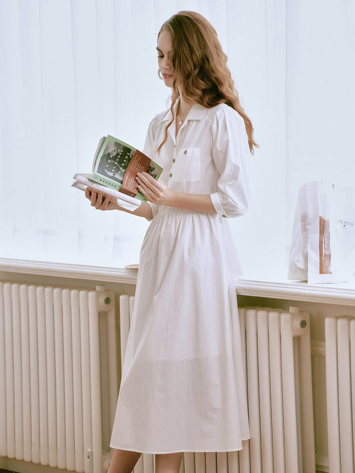 【Final Sale】Celeste Lapel Pocket Button-on 100% Cotton Dress