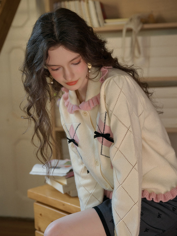 【Final Sale】Chandler Ruffle Collar Bow Cardigan