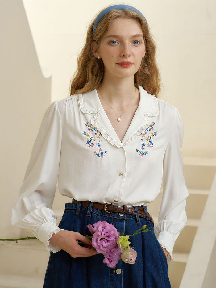 【Final Sale】Convallaria Floral White Puff Top