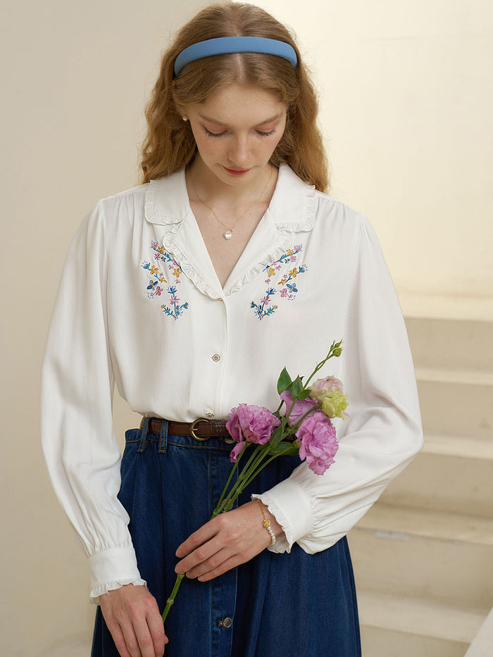 【Final Sale】Convallaria Floral White Puff Top