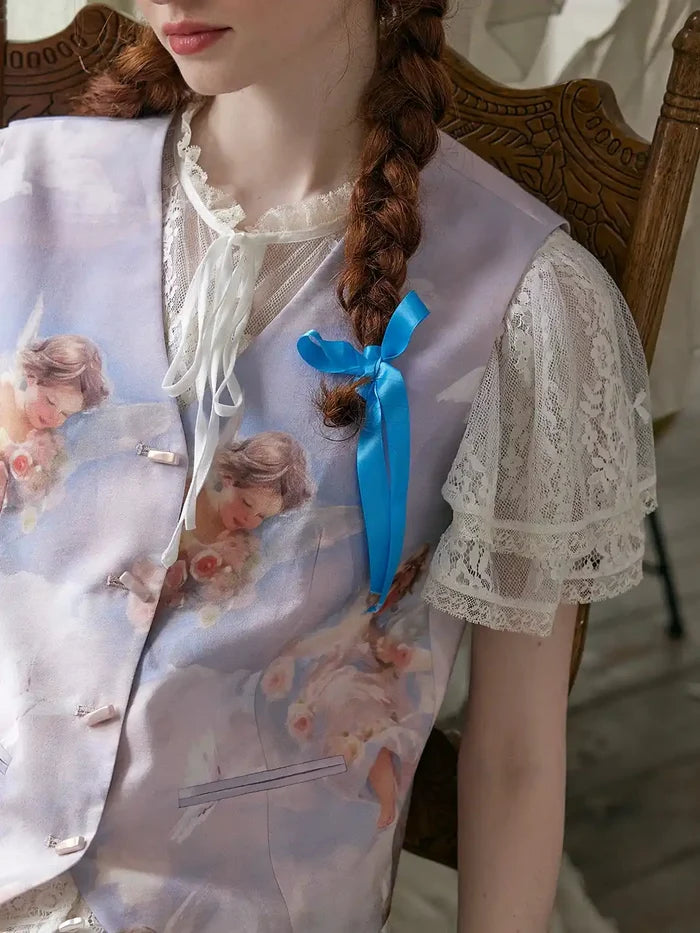 【Final Sale】Cupid V-Neck Printed Vest