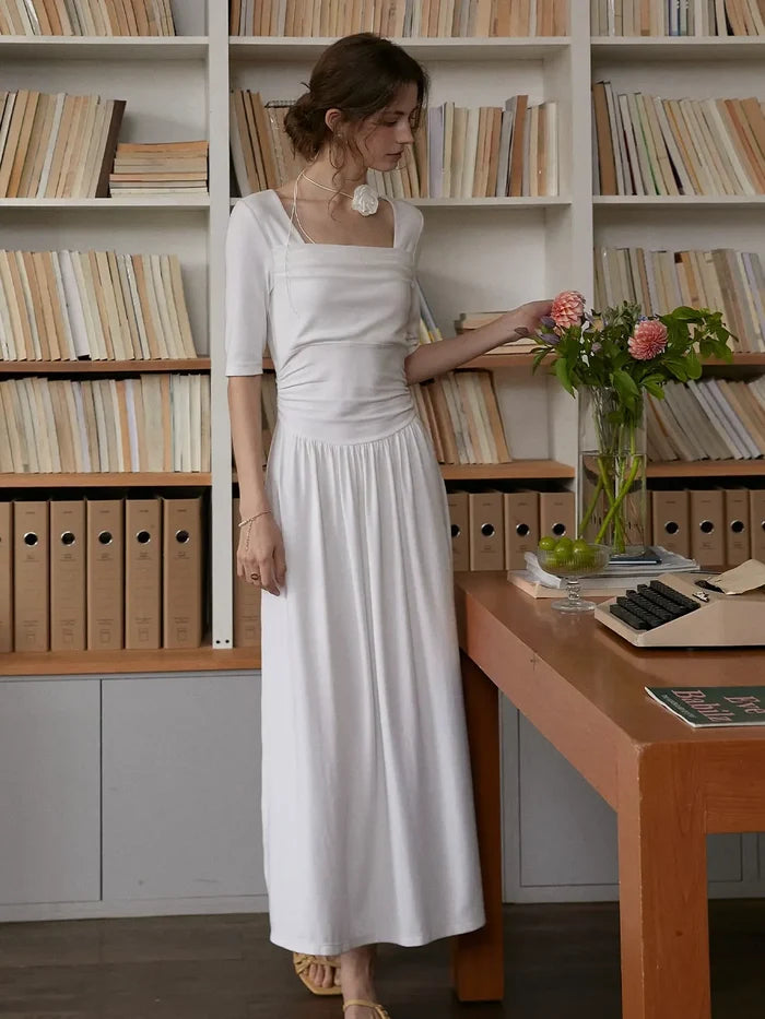 【Final Sale】Hayley Simple Square Neck Cotton Dress