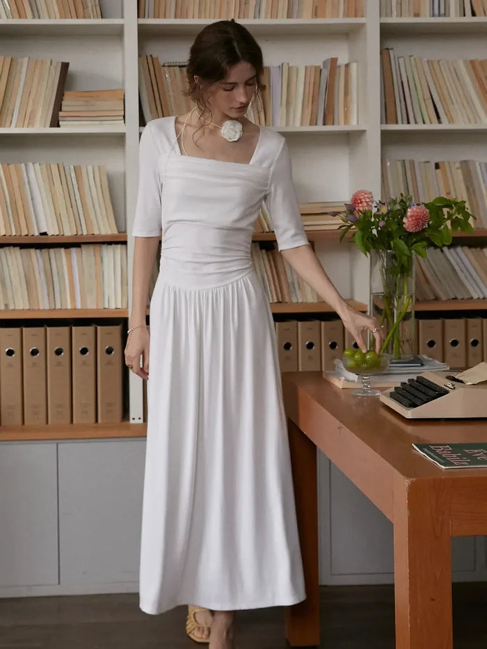 【Final Sale】Hayley Simple Square Neck Cotton Dress