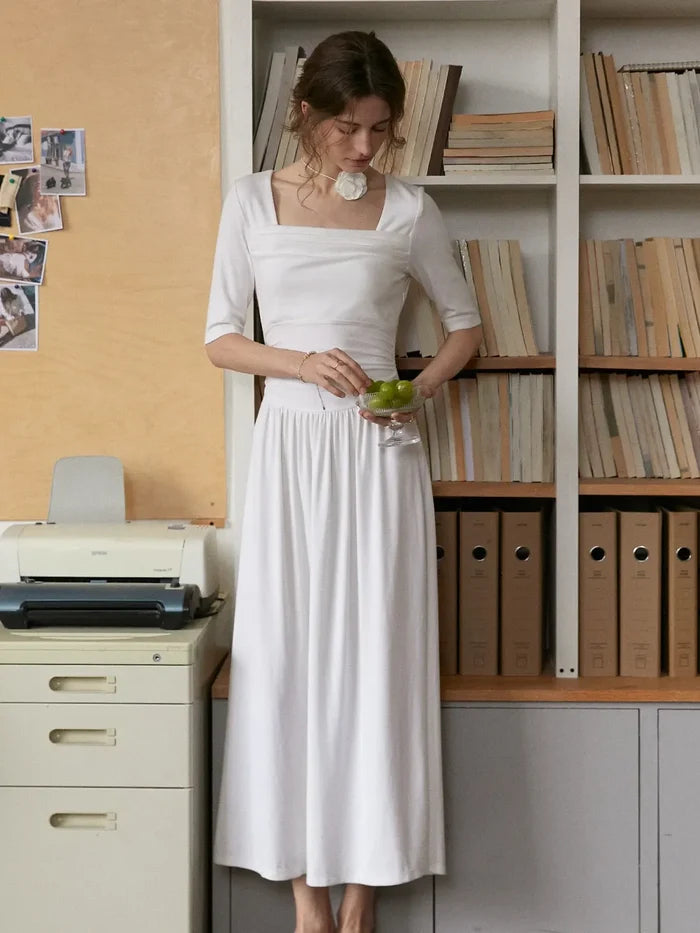 【Final Sale】Hayley Simple Square Neck Cotton Dress