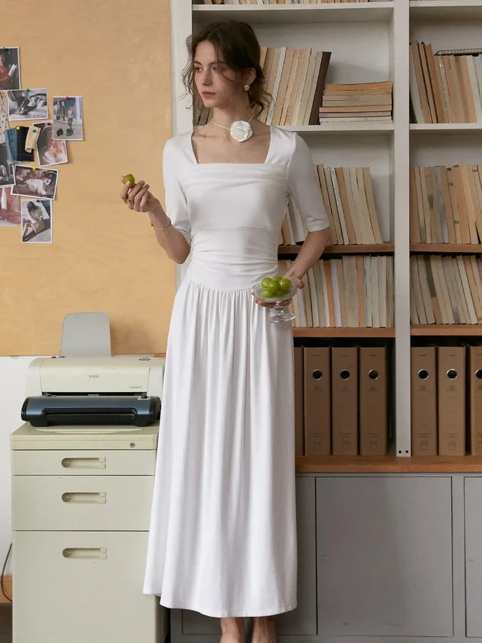 【Final Sale】Hayley Simple Square Neck Cotton Dress