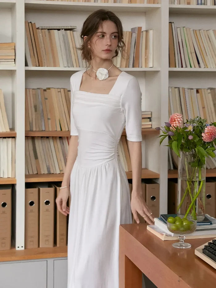 【Final Sale】Hayley Simple Square Neck Cotton Dress
