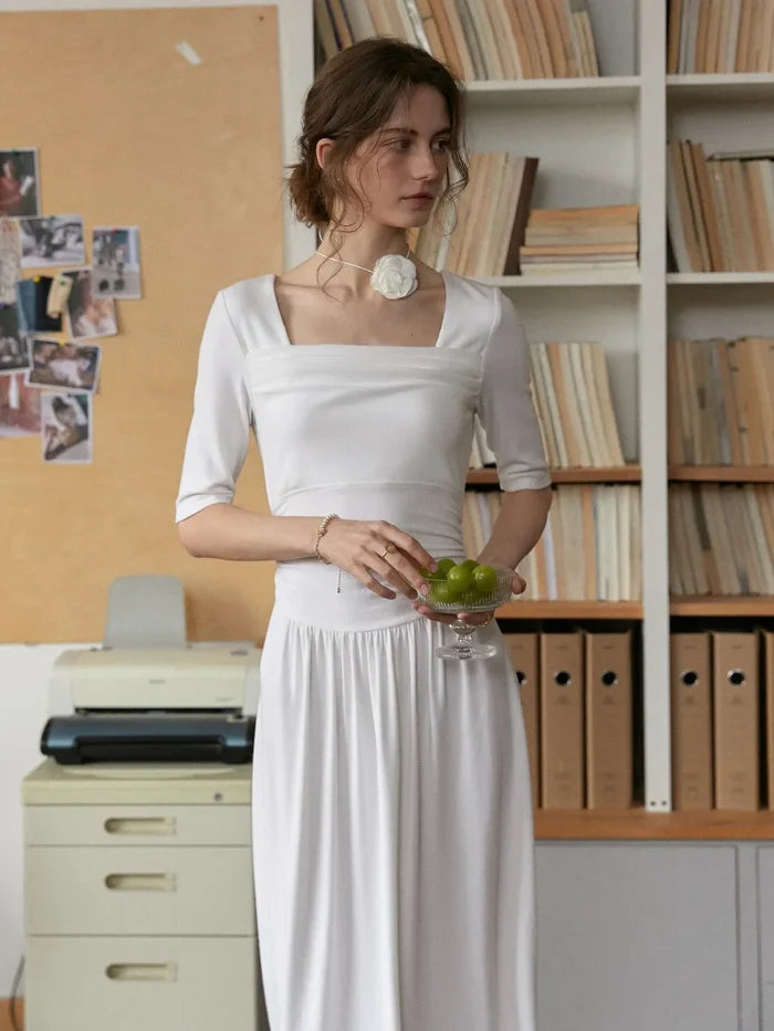 【Final Sale】Hayley Simple Square Neck Cotton Dress