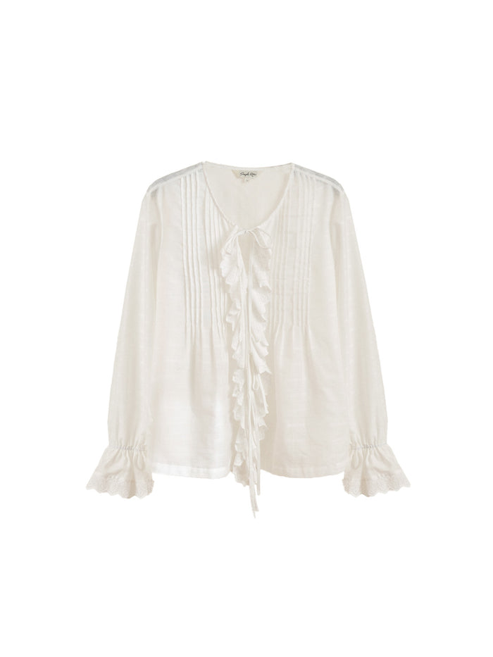【Final Sale】Jayla Round Neck Pleats Trumpet Sleeve Blouse