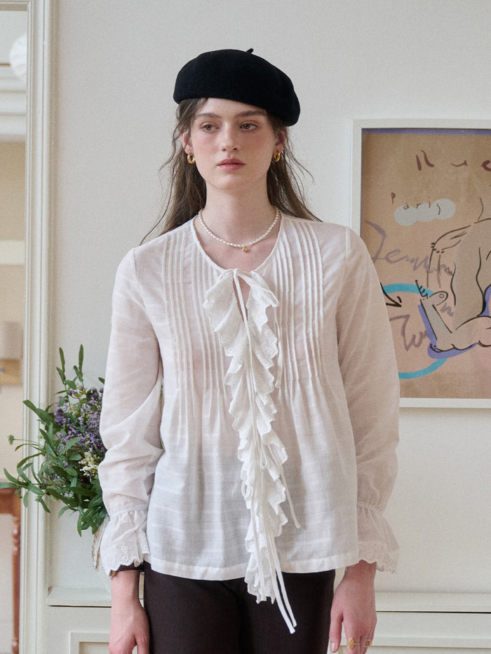 【Final Sale】Jayla Round Neck Pleats Trumpet Sleeve Blouse