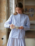 【Final Sale】Kassidy Ruffle Collar Embroidered 100% Cotton Blouse