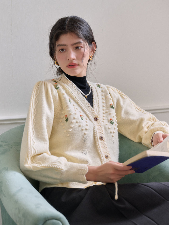 【Final Sale】Kira V-Neck Crochet Tie-Waist Wool Sweater