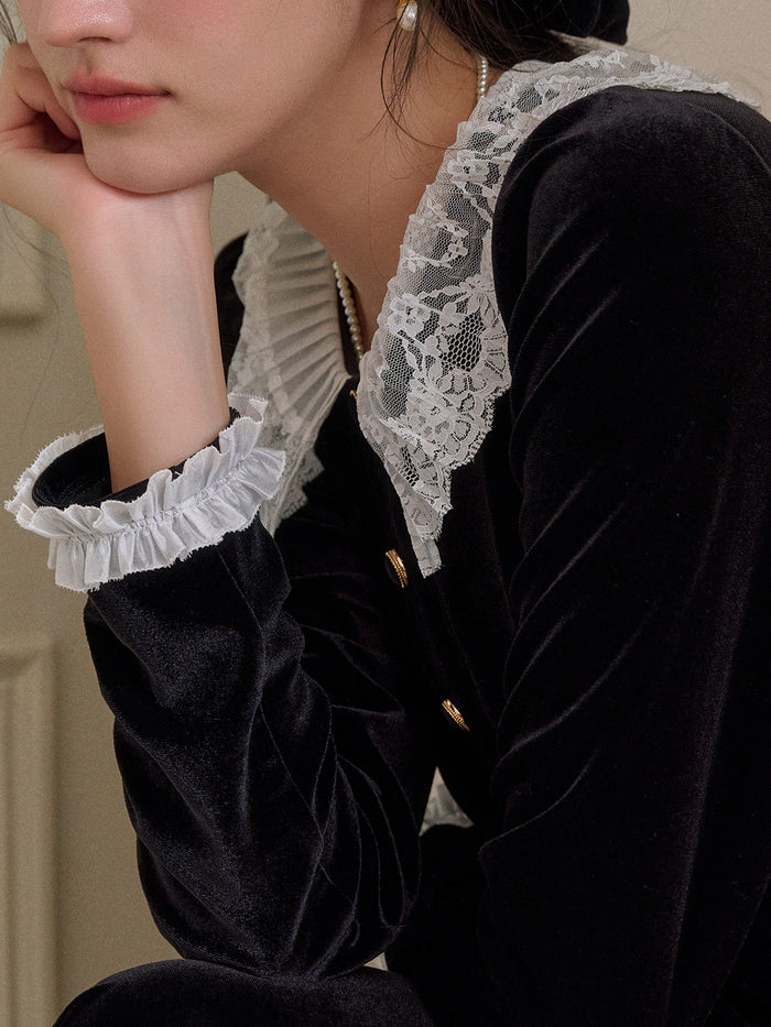 【Final Sale】Matilda V-Neck Velvet Lace Blouse