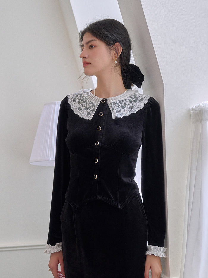【Final Sale】Matilda V-Neck Velvet Lace Blouse