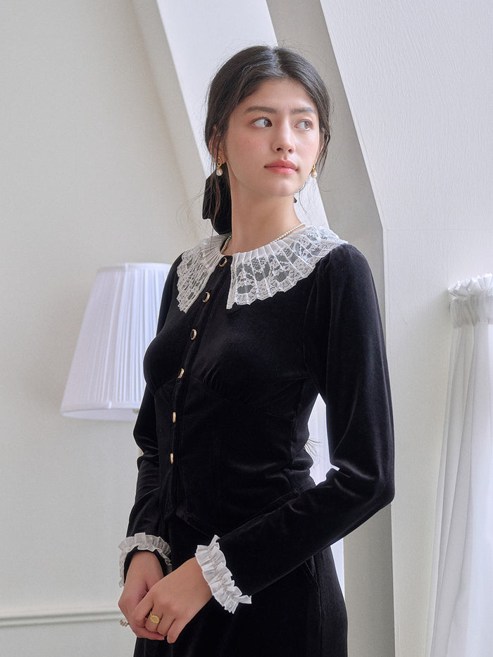 【Final Sale】Matilda V-Neck Velvet Lace Blouse